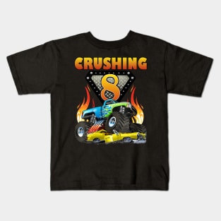 Kids Monster Truck 8 Year Old 8Th Birthday Boy Monster Car Kids T-Shirt